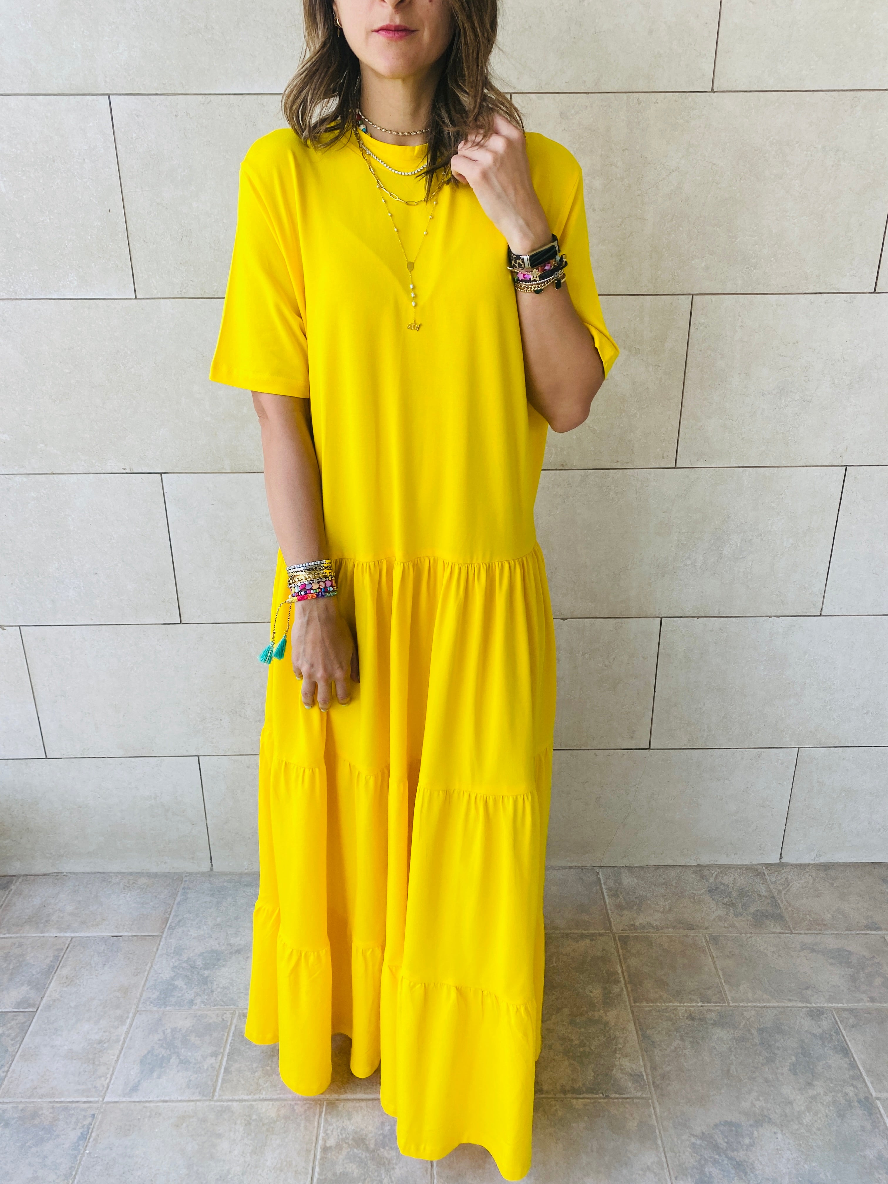 Yellow Long Tiered Dress