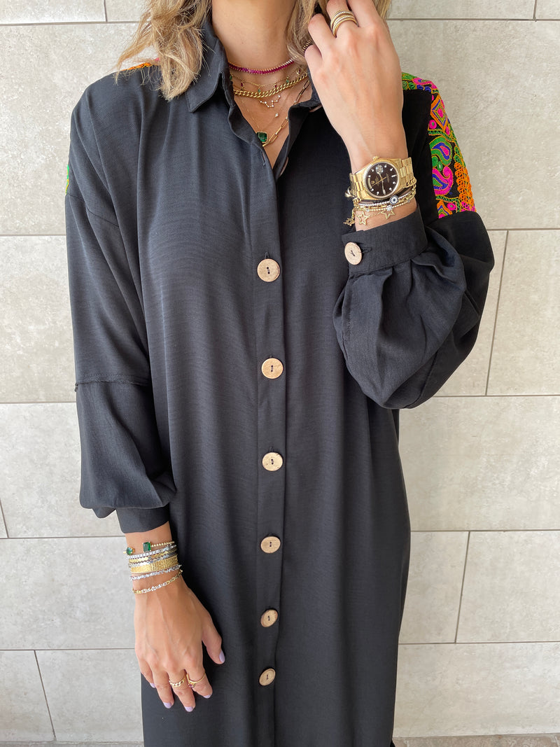 Black Embellished Back Smock Dress