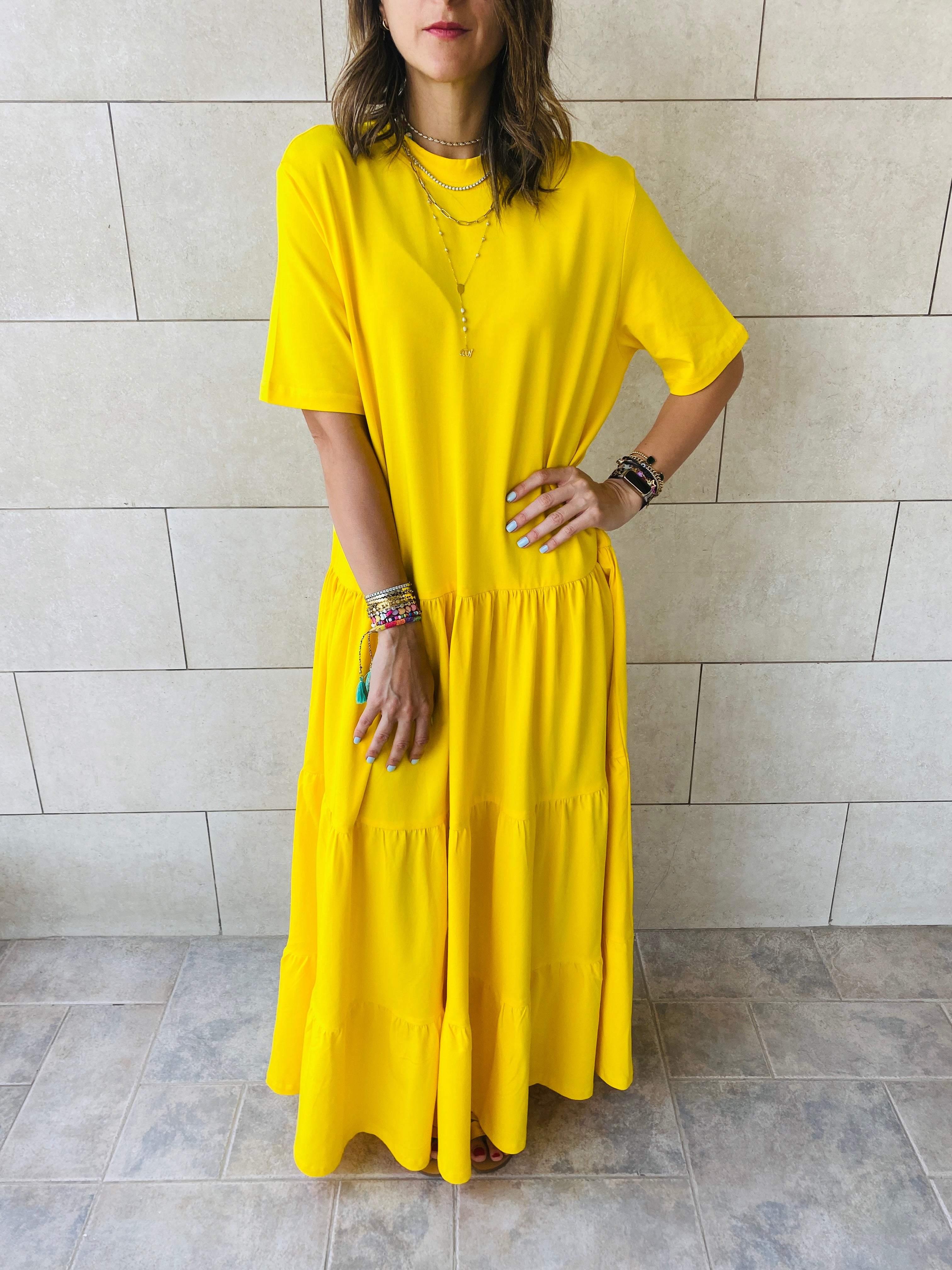Yellow Long Tiered Dress
