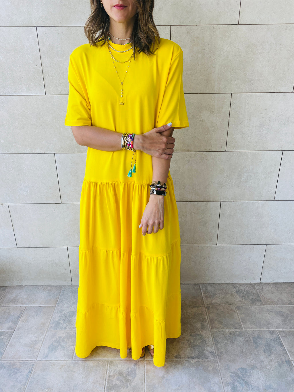 Yellow Long Tiered Dress