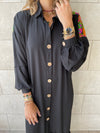 Black Embellished Back Smock Dress