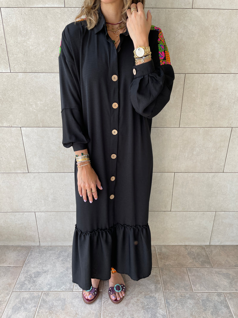 Black Embellished Back Smock Dress