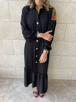 Black Embellished Back Smock Dress