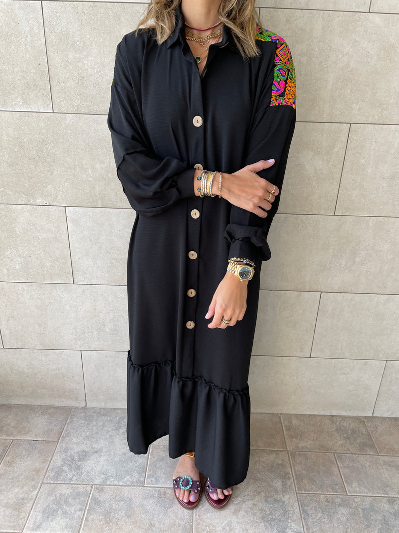 Black Embellished Back Smock Dress
