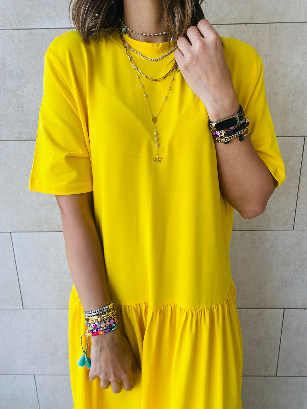 Yellow Long Tiered Dress