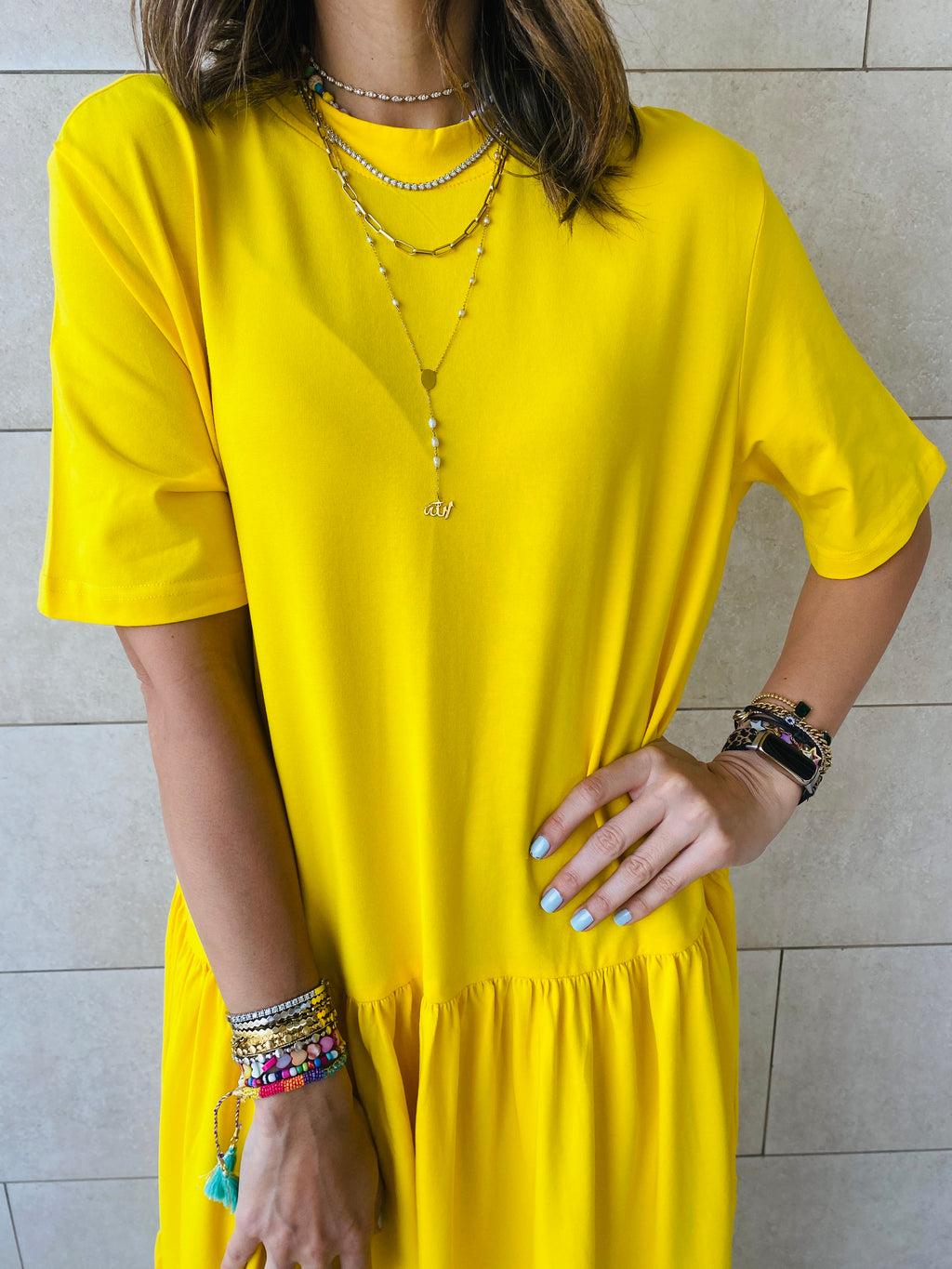 Yellow Long Tiered Dress