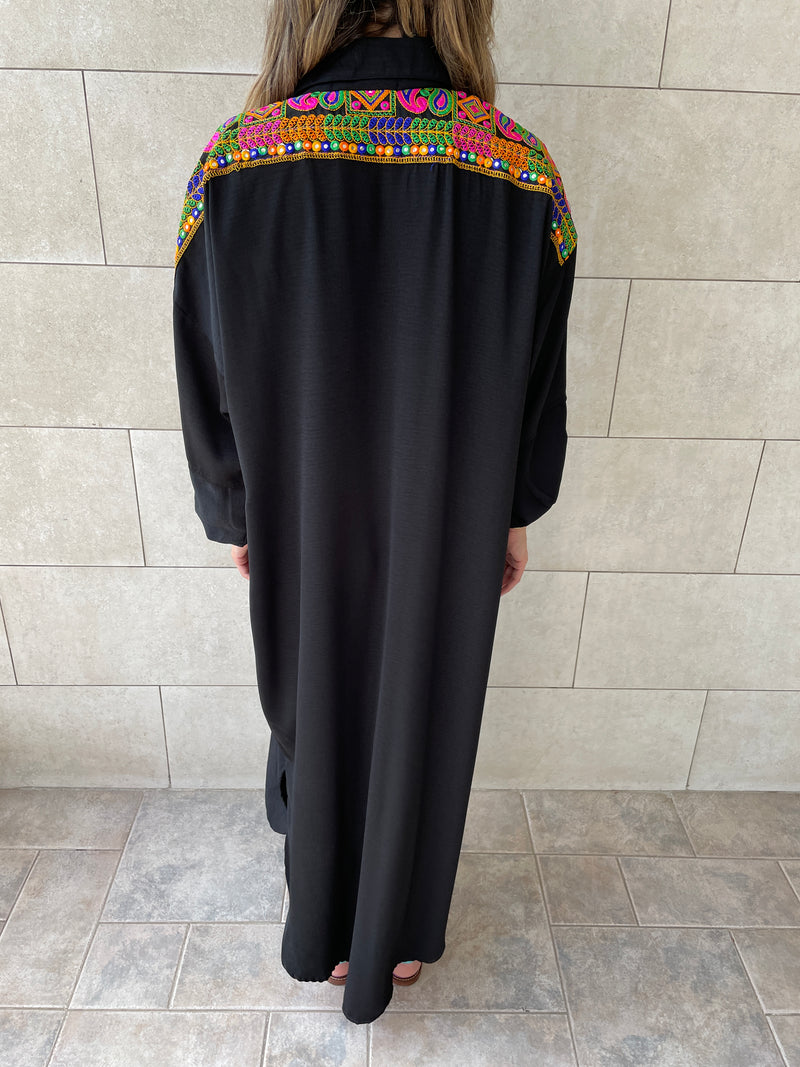 Black Embellished Back Smock Dress