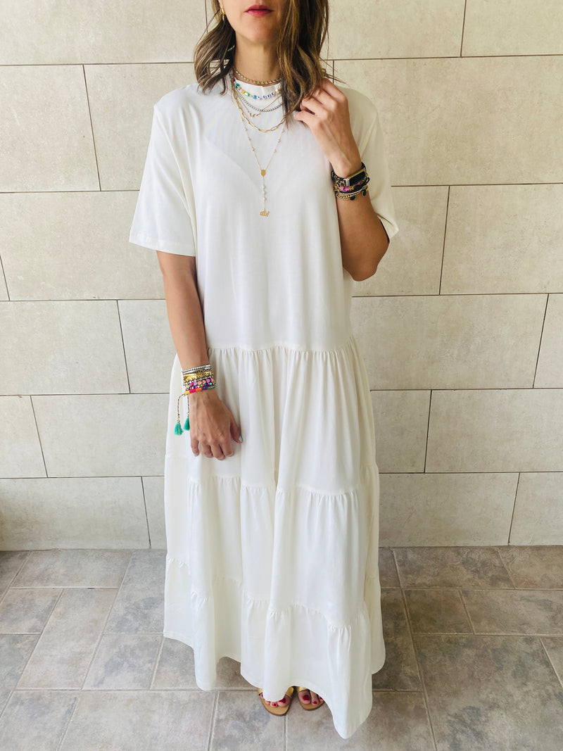 White Long Tiered Dress