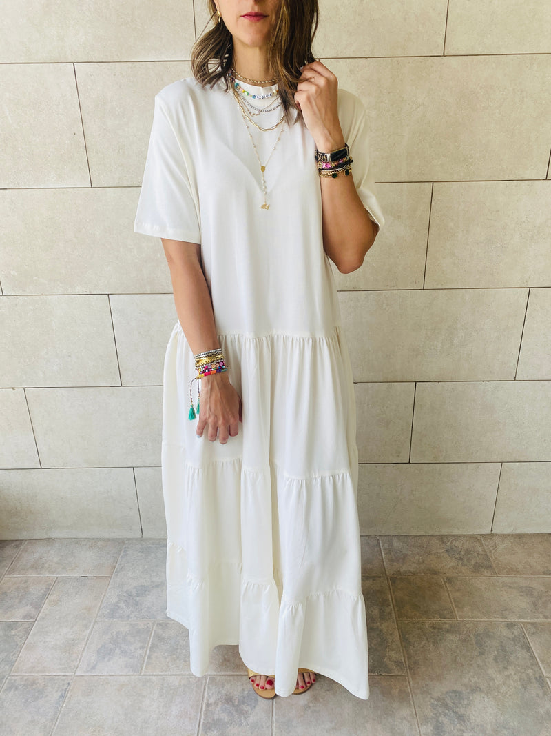 White Long Tiered Dress