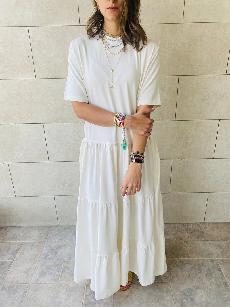 White Long Tiered Dress