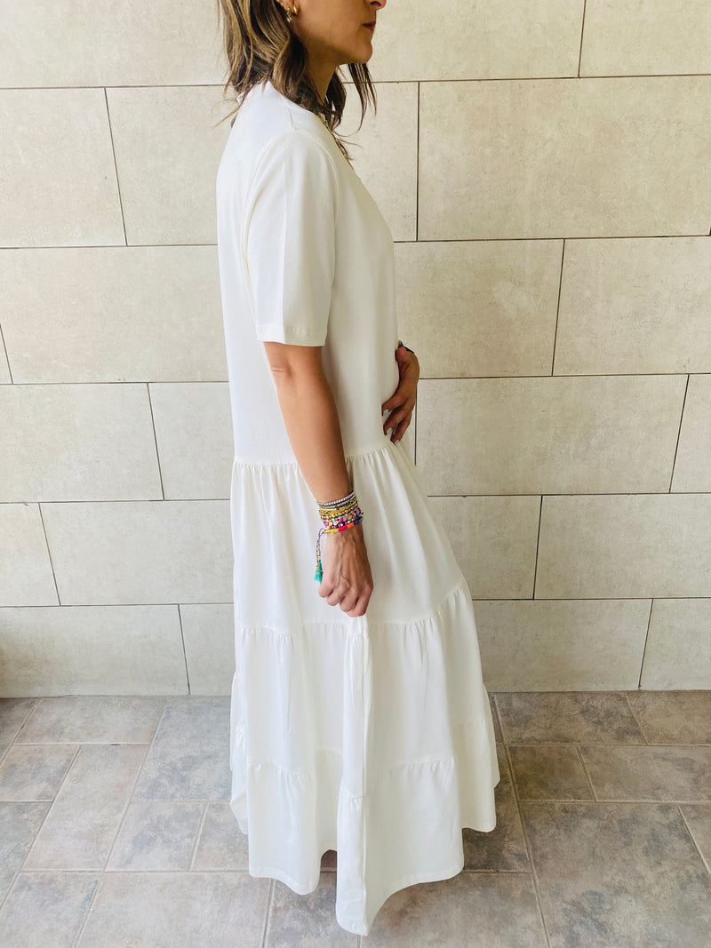 White Long Tiered Dress