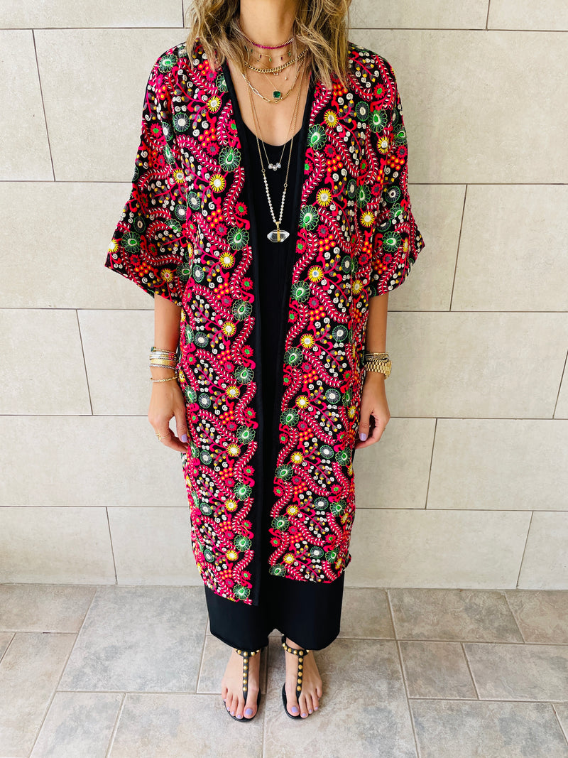 The Floral Embellished Royal Kimono