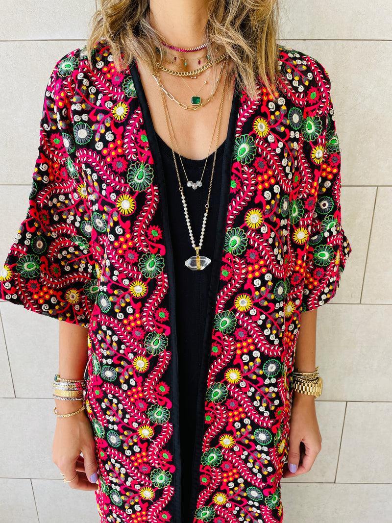 The Floral Embellished Royal Kimono