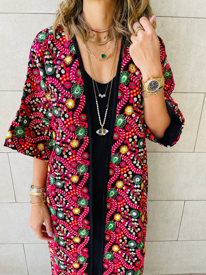 The Floral Embellished Royal Kimono