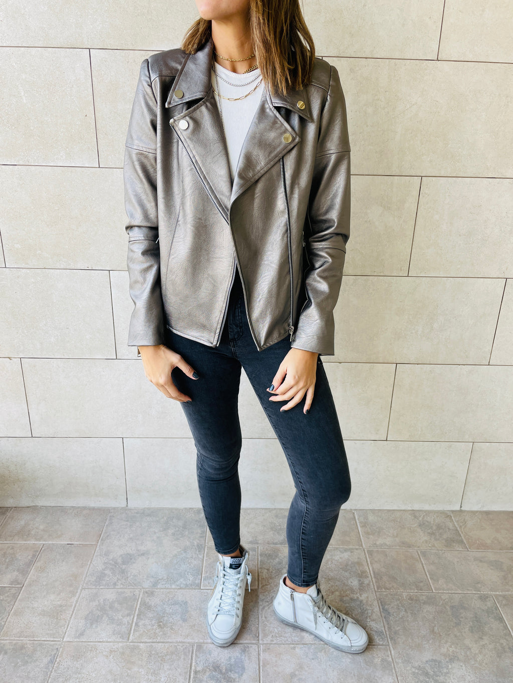 Bronze Leather Biker Jacket
