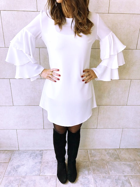 The White Ruffle Sleeve Tunic