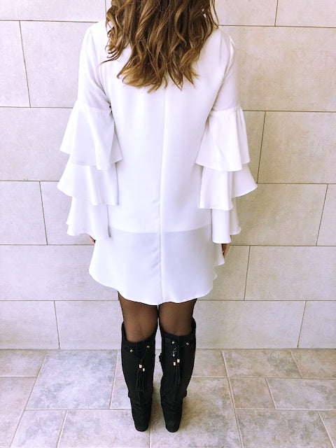 The White Ruffle Sleeve Tunic