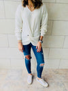White Front Knot Pullover