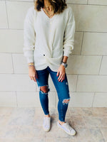 White Front Knot Pullover