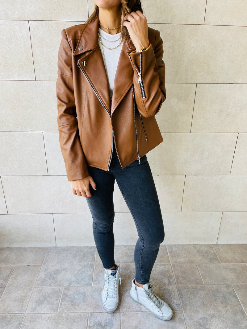 Copper Leather Biker Jacket