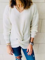 White Front Knot Pullover