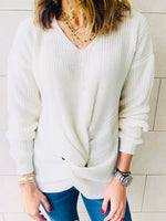 White Front Knot Pullover