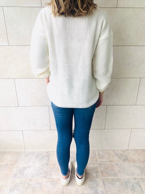 White Front Knot Pullover