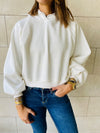 White Exaggerated Sleeve Cropped Hoodie