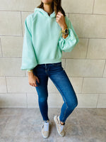 Baby Blue Exaggerated Sleeve Cropped Hoodie