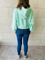 Baby Blue Exaggerated Sleeve Cropped Hoodie