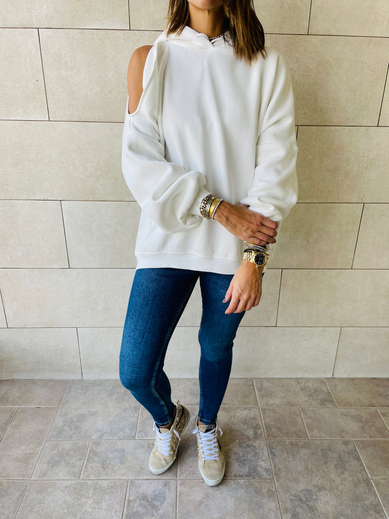 White One Shoulder Hoodie