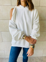White One Shoulder Hoodie