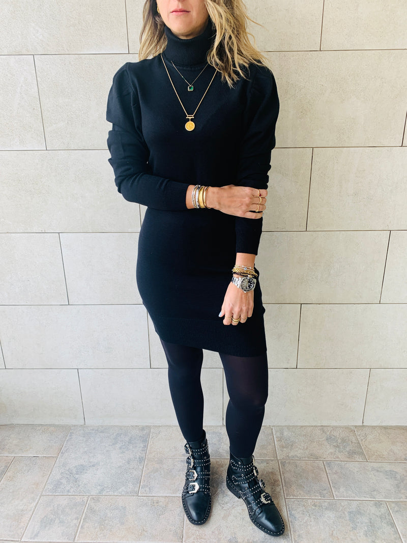 Black High Neck Knit Dress
