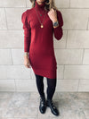 Burgundy High Neck Knit Dress