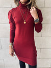 Burgundy High Neck Knit Dress