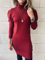 Burgundy High Neck Knit Dress