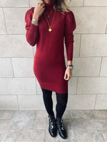 Burgundy High Neck Knit Dress