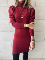 Burgundy High Neck Knit Dress