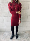 Burgundy High Neck Knit Dress