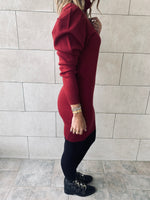 Burgundy High Neck Knit Dress