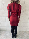 Burgundy High Neck Knit Dress