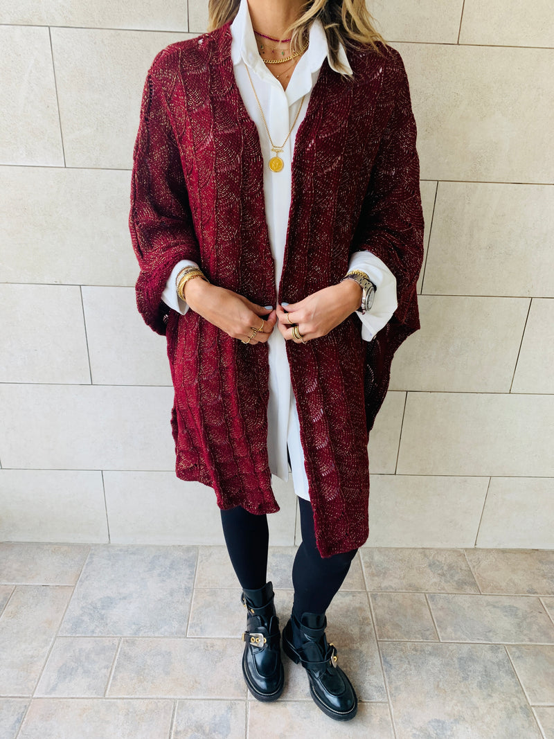 Burgundy Shimmer Knit Kimono
