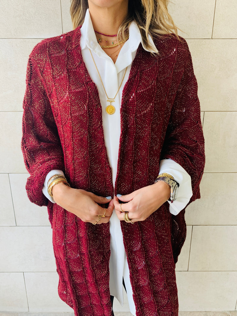 Burgundy Shimmer Knit Kimono