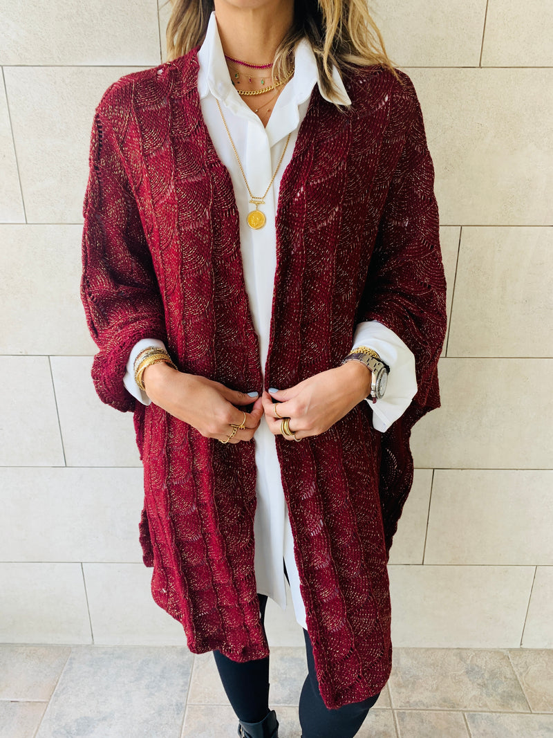Burgundy Shimmer Knit Kimono