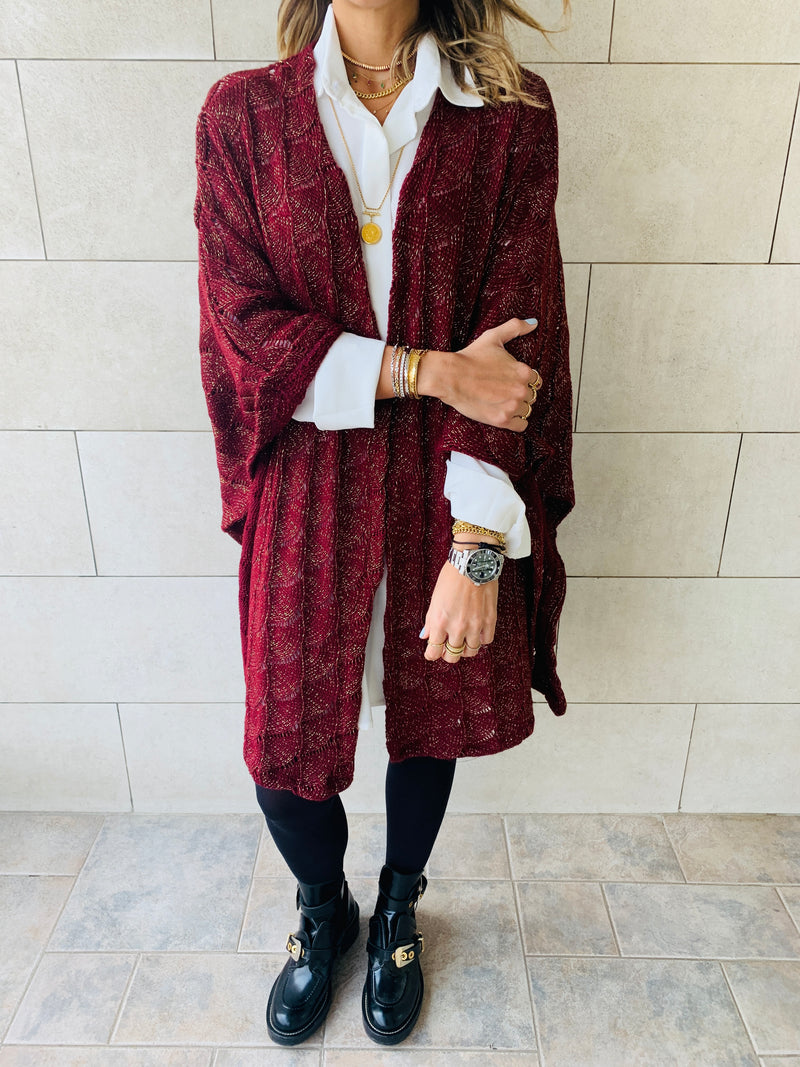Burgundy Shimmer Knit Kimono