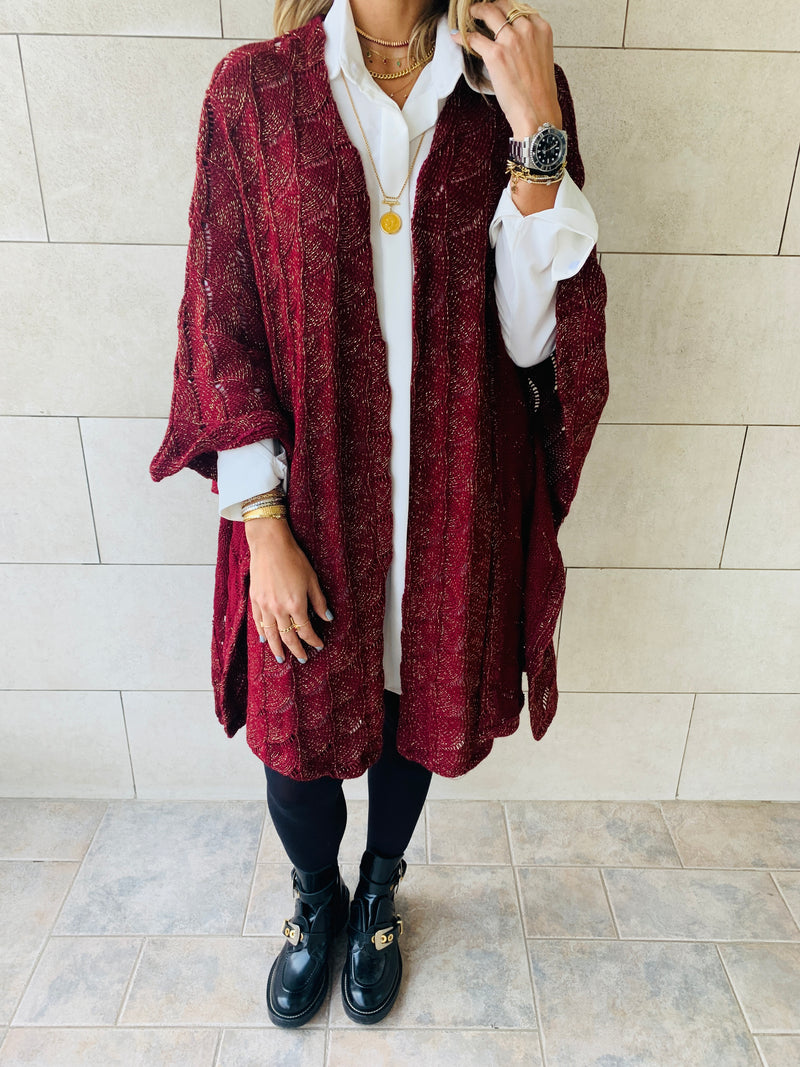 Burgundy Shimmer Knit Kimono