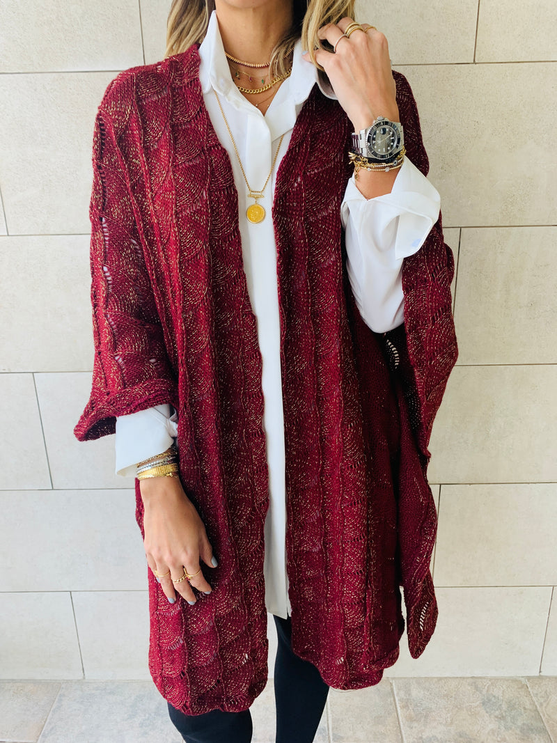 Burgundy Shimmer Knit Kimono