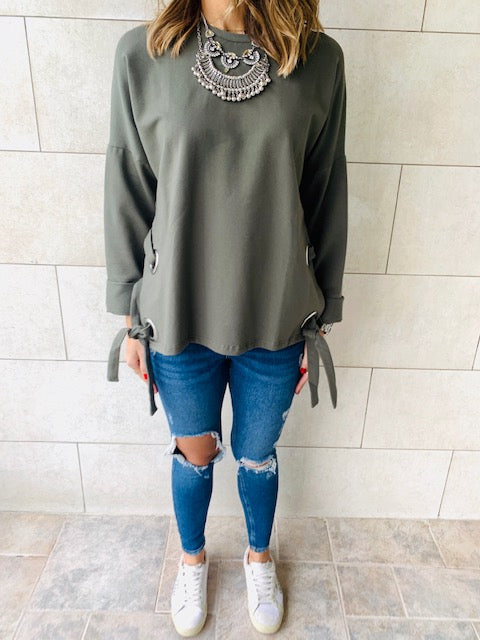 Olive Ring Detail Sweatshirt