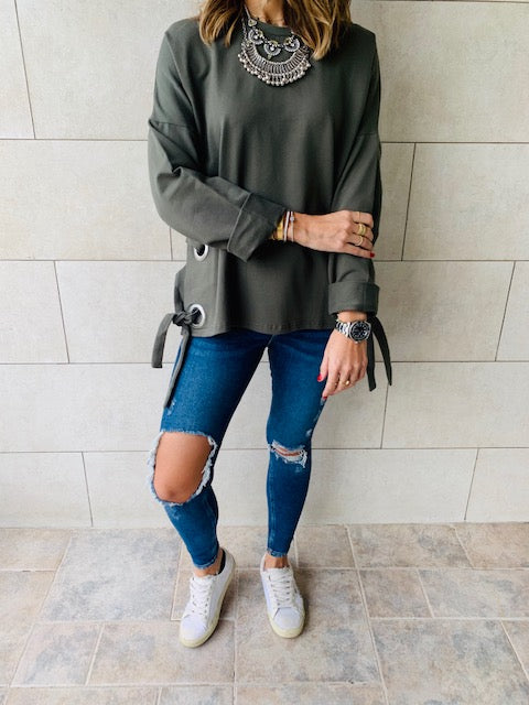 Olive Ring Detail Sweatshirt