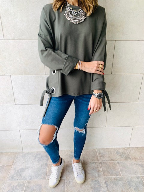 Olive Ring Detail Sweatshirt